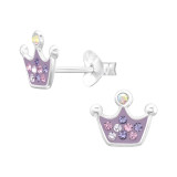 Crown - 925 Sterling Silver Kids Ear Studs with Crystal SD45281