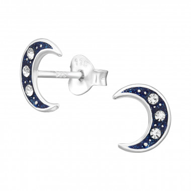 Moon - 925 Sterling Silver Kids Ear Studs with Crystal SD45360