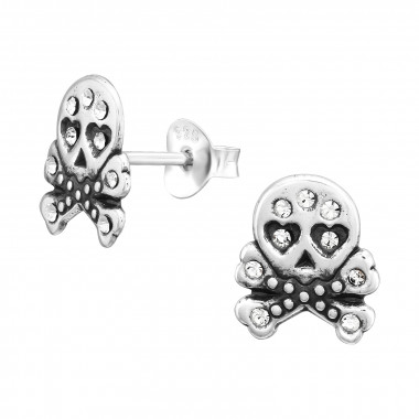 Skull - 925 Sterling Silver Kids Ear Studs with Crystal SD45375
