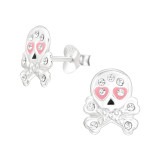 Skull - 925 Sterling Silver Kids Ear Studs with Crystal SD45376