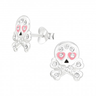 Skull - 925 Sterling Silver Kids Ear Studs with Crystal SD45376