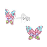 Butterfly - 925 Sterling Silver Kids Ear Studs with Crystal SD45397