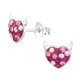 Devil Heart - 925 Sterling Silver Kids Ear Studs with Crystal SD45399