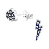 Cloud And Lightning Bolt - 925 Sterling Silver Kids Ear Studs with Crystal SD45558