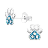 Paw Print - 925 Sterling Silver Kids Ear Studs with Crystal SD45559