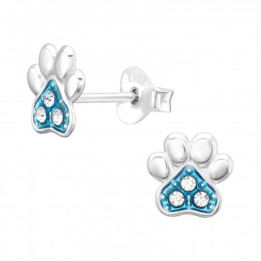 Paw Print - 925 Sterling Silver Kids Ear Studs with Crystal SD45559