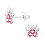 Paw Print - 925 Sterling Silver Kids Ear Studs with Crystal SD45560