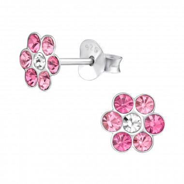 Flower - 925 Sterling Silver Kids Ear Studs with Crystal SD45676