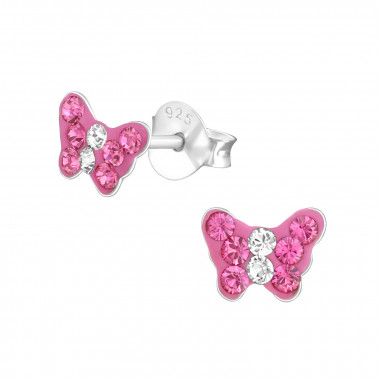 Butterfly - 925 Sterling Silver Kids Ear Studs with Crystal SD45694