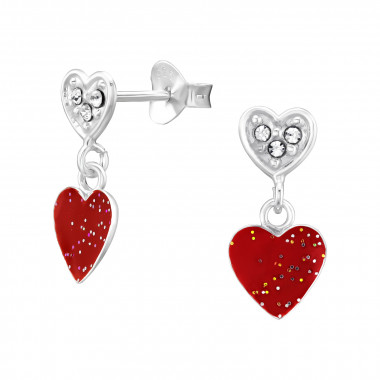 Heart - 925 Sterling Silver Kids Ear Studs with Crystal SD45758