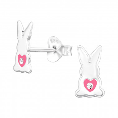 Rabbit - 925 Sterling Silver Kids Ear Studs with Crystal SD45841