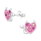 Devil Heart - 925 Sterling Silver Kids Ear Studs with Crystal SD45843