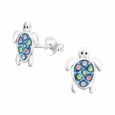 Turtle - 925 Sterling Silver Kids Ear Studs with Crystal SD45845