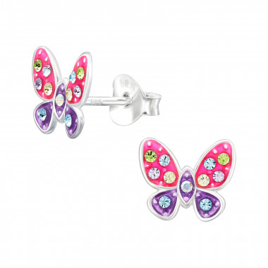 Butterfly - 925 Sterling Silver Kids Ear Studs with Crystal SD45853