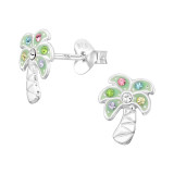 Coconut Tree - 925 Sterling Silver Kids Ear Studs with Crystal SD45892