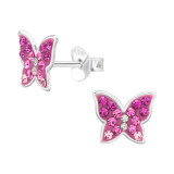 Butterfly - 925 Sterling Silver Kids Ear Studs with Crystal SD45893
