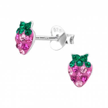 Strawberry - 925 Sterling Silver Kids Ear Studs with Crystal SD45894