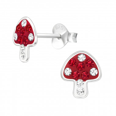 Mushroom - 925 Sterling Silver Kids Ear Studs with Crystal SD45897