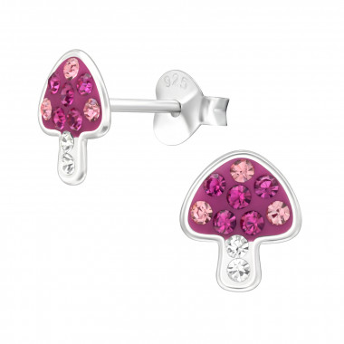 Mushroom - 925 Sterling Silver Kids Ear Studs with Crystal SD45898