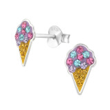 Ice Cream - 925 Sterling Silver Kids Ear Studs with Crystal SD45902