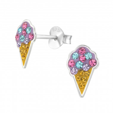 Ice Cream - 925 Sterling Silver Kids Ear Studs with Crystal SD45902