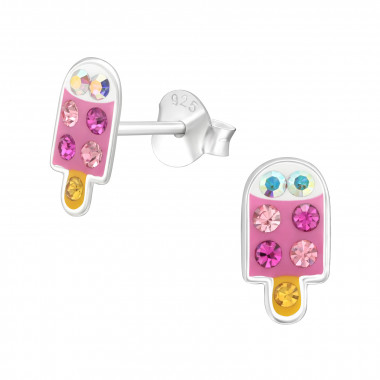 Ice-Cream - 925 Sterling Silver Kids Ear Studs with Crystal SD45906
