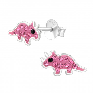 Dinosaur - 925 Sterling Silver Kids Ear Studs with Crystal SD45914
