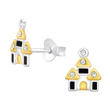 Castle - 925 Sterling Silver Kids Ear Studs with Crystal SD45924