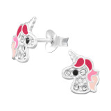 Unicorn - 925 Sterling Silver Kids Ear Studs with Crystal SD46117