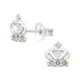 Crown - 925 Sterling Silver Kids Ear Studs with Crystal SD46120
