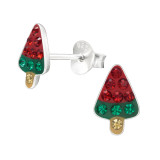 Watermelon Popsicle - 925 Sterling Silver Kids Ear Studs with Crystal SD46124
