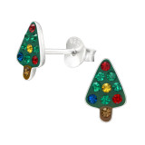 Christmas Tree - 925 Sterling Silver Kids Ear Studs with Crystal SD46125