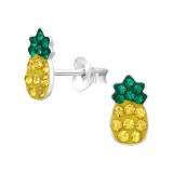 Pineapple - 925 Sterling Silver Kids Ear Studs with Crystal SD46126