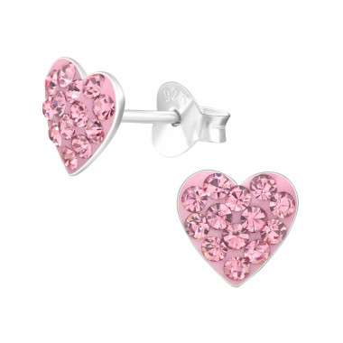 Heart - 925 Sterling Silver Kids Ear Studs with Crystal SD46206