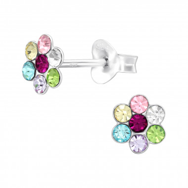 Flower - 925 Sterling Silver Kids Ear Studs with Crystal SD46250