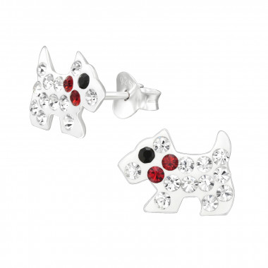 Dog - 925 Sterling Silver Kids Ear Studs with Crystal SD46373