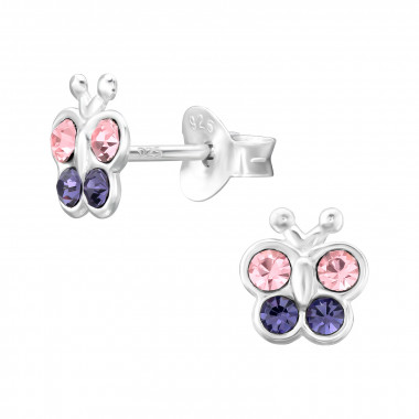 Butterfly - 925 Sterling Silver Kids Ear Studs with Crystal SD46386