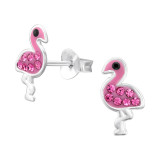 Flamingo - 925 Sterling Silver Kids Ear Studs with Crystal SD46569