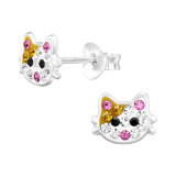 Cat - 925 Sterling Silver Kids Ear Studs with Crystal SD46571