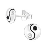 Yin Yang - 925 Sterling Silver Kids Ear Studs with Crystal SD46581