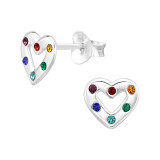 Heart - 925 Sterling Silver Kids Ear Studs with Crystal SD46582