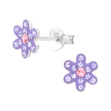 Flower - 925 Sterling Silver Kids Ear Studs with Crystal SD46593