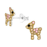 Deer - 925 Sterling Silver Kids Ear Studs with Crystal SD46597