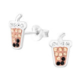 Bubble Tea - 925 Sterling Silver Kids Ear Studs with Crystal SD46603