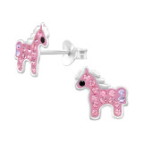 Horse - 925 Sterling Silver Kids Ear Studs with Crystal SD46604