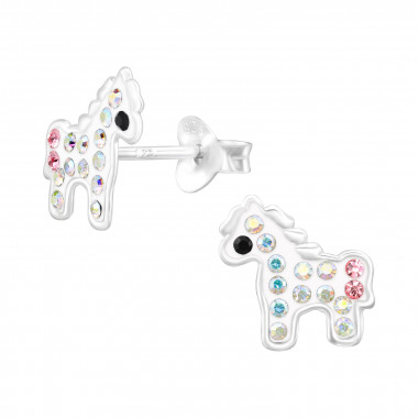 Horse - 925 Sterling Silver Kids Ear Studs with Crystal SD46605