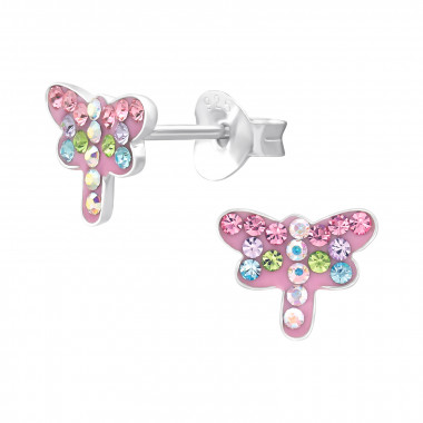 Butterfly - 925 Sterling Silver Kids Ear Studs with Crystal SD46608