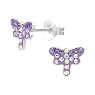 Butterfly - 925 Sterling Silver Kids Ear Studs with Crystal SD46609