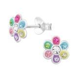 Flower - 925 Sterling Silver Kids Ear Studs with Crystal SD46620