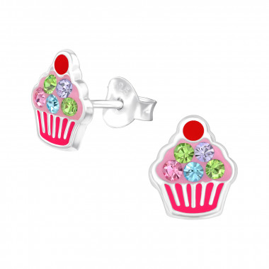 Cupcake - 925 Sterling Silver Kids Ear Studs with Crystal SD47111